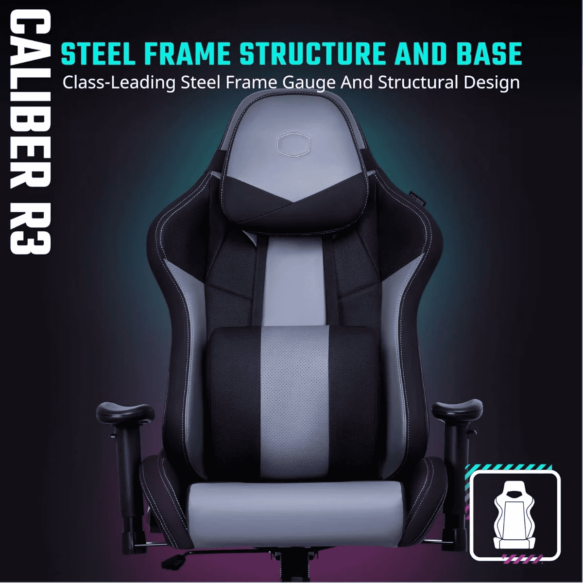 Cooler Master Caliber R3 Gaming Chair, Adjustable Lumbar Support, 2D Armrests, Reinforced Steel Frame, Memory Foam, Breathable PU, Black | CMI-GCR3-BK thumbnail 2