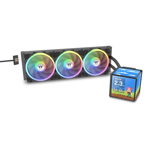 Thermaltake Thermaltake MINECUBE 360 Ultra ARGB Sync Snow AIO Liquid Cooler, Patented Quad-LCD Cube Display, SWAFAN EX MagForce 2.0, 360mm Liquid Cooler, Black | CL-W481-PL12SW-A - thumbnail 1