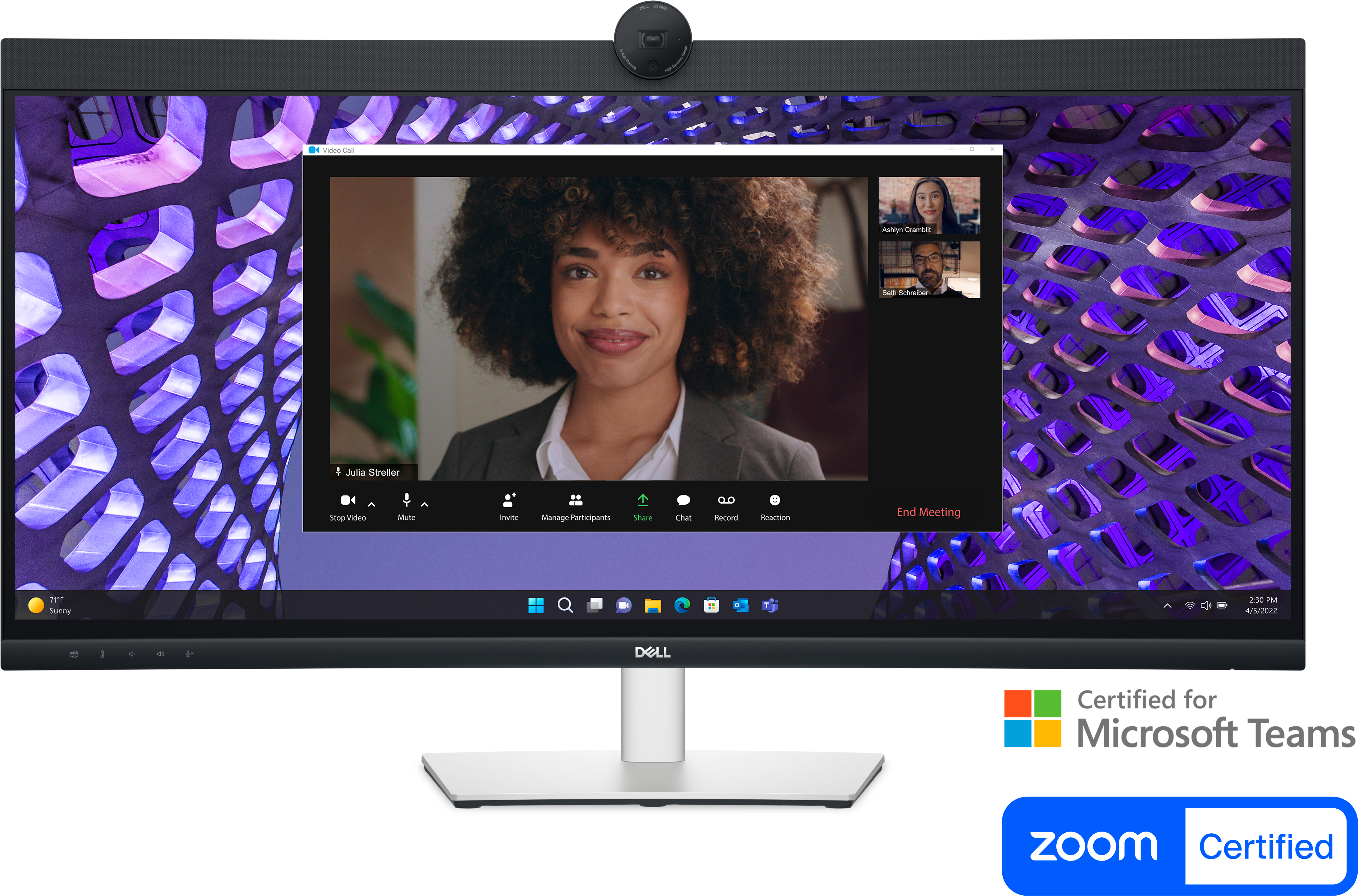 Dell Dell P3424WEB Curved Conferencing Monitor, 34" WQHD IPS Display, 60Hz Refresh Rate, Up to 5ms Response Time, 3800R Curved, Height, Swivel & Tilt Adjustability, Built-In Camera & Speaker | P3424WEB - thumbnail 4