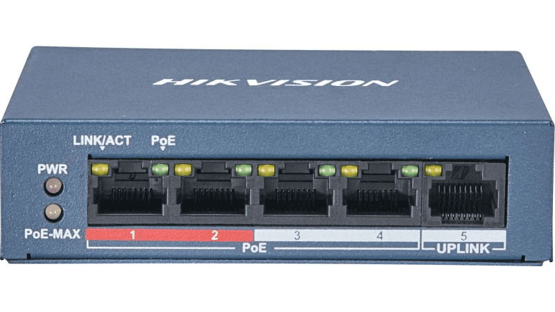 HIKVISION Hikvision DS-3E0105P-E/M(B) 4 Port Fast Ethernet Unmanaged PoE Switch, 4 x 10/100 Mbps PoE port,1?? 10/100 Mbps RJ45 port, Up to 300 m Long Range PoE Transmission - thumbnail 1