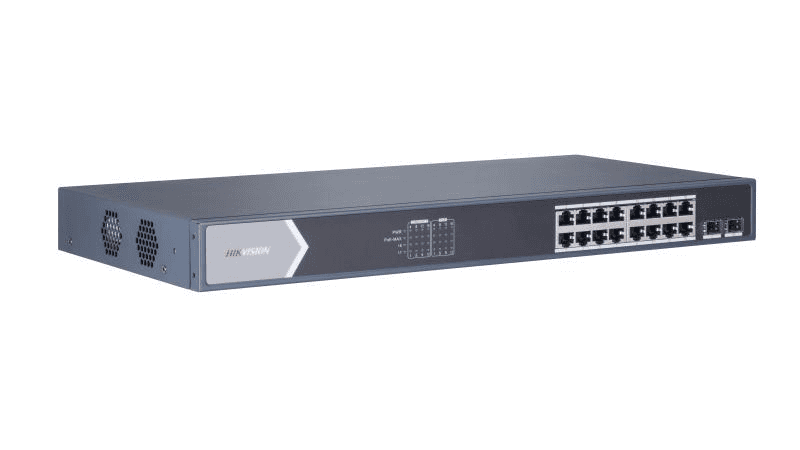 HIKVISION Hikvision DS-3E0518P-E/M 16 Port Gigabit Unmanaged PoE Switch, 16x Gigabit PoE port, 2x Gigabit SFP fiber optical port, IEEE 802.3at/af standard, IEEE 802.3, IEEE 802.3u, and IEEE 802.3x standard, 6 kV surge protection for PoE ports, PoE power management - thumbnail 1