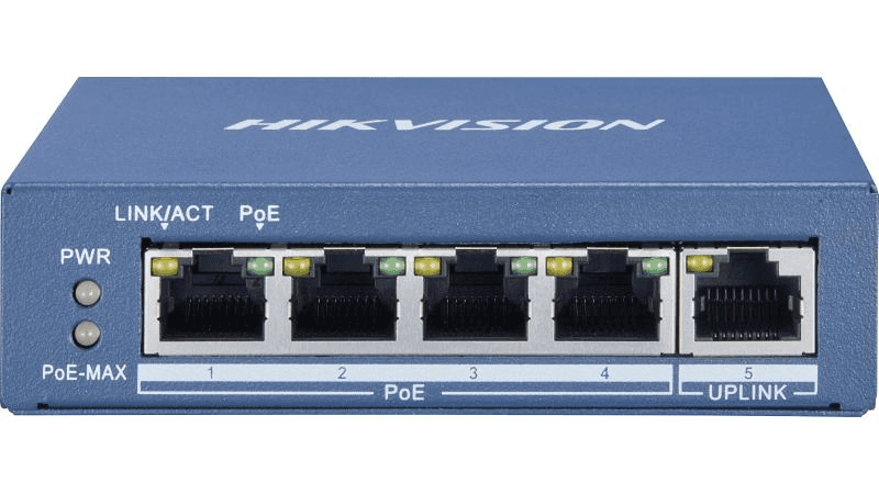 HIKVISION Hikvision DS-3E0505P-E 4 Port Gigabit Unmanaged PoE Switch, 4 x 10/100/1000 Mbps ethernet port and 1 x 10/100/1000 Mbps uplink ethernet port, Layer 2 network switch designed for video data transmission - thumbnail 1