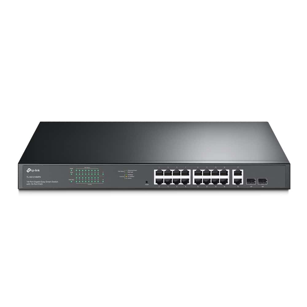 tp-link tp-link 18-Port Gigabit Easy Smart Switch with 16-Port PoE+, 18 10/100/1000Mbps RJ45 Ports, 2 Gigabit Combo SFP Slots, 100???240V AC, 50/60 Hz, 2 Fans, Rack Mountable | TL-SG1218MPE  V5.0 - thumbnail 2