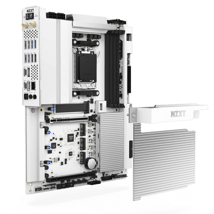 NZXT NZXT N9 X870E Gaming Wi-Fi 7 White ATX Motherboard, AMD AM5 Socket, Ryzen 9000 Ready, DDR5 8000+ MT/s, PCIe 5.0, Dual USB4 (40Gbps), 5GbE LAN, Full Metal Shroud | N9-X87XT-W1 - thumbnail 3