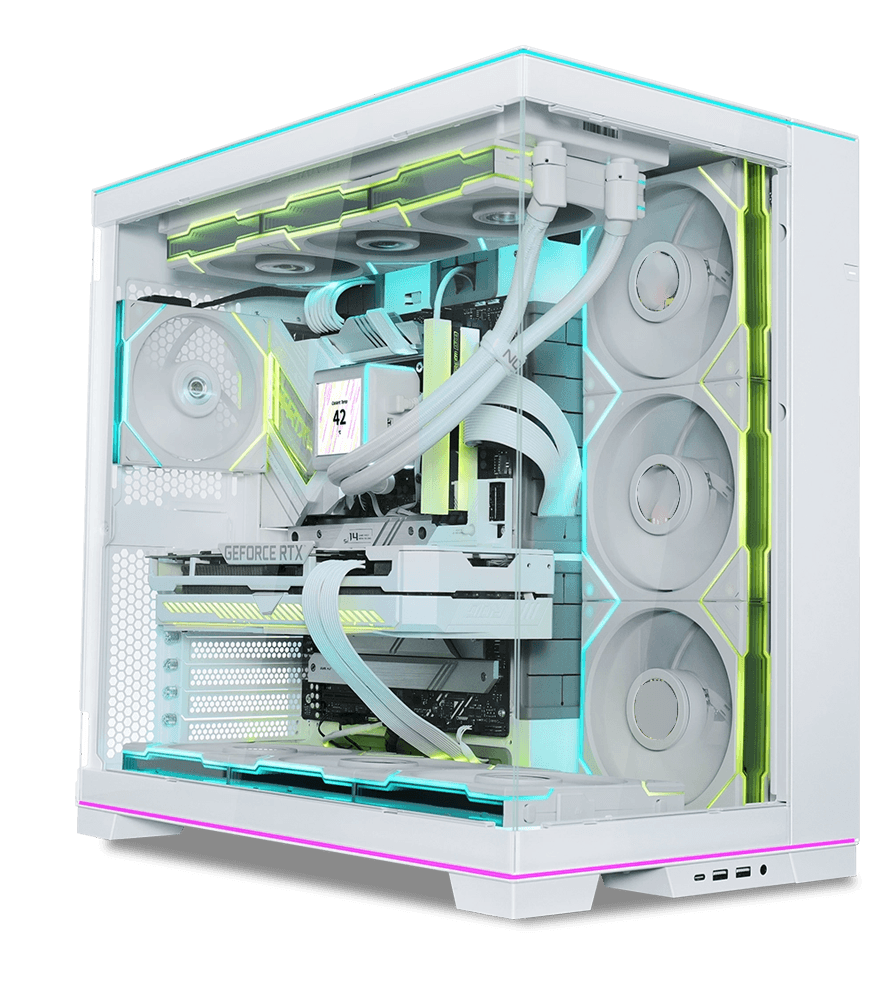 LIAN LI White Gaming PC: Intel Core Ultra 9 285K | ZOTAC RTX 5080 SOLID OC White 16GB | 64GB DDR5 6000MHz RGB | 4TB PCIe Gen5 SSD (14,100 MB/s) | 360mm LCD AIO | 1000W Gold | WiFi 7 | Lian Li O11D EVO RGB White Case - thumbnail 1