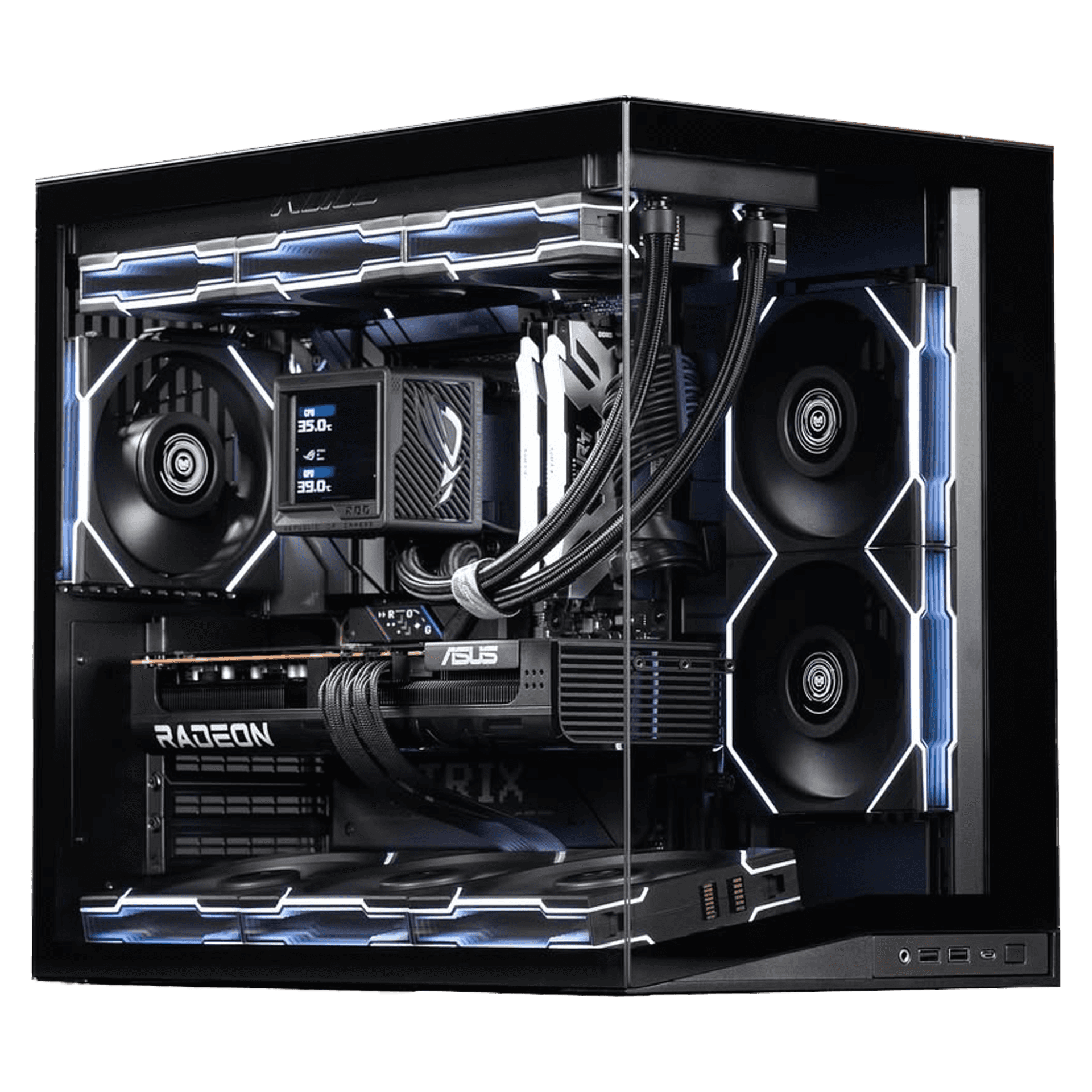 Mini Gaming PC, AMD Ryzen 7 7800X3D – 8 Cores, 16 Threads, 5.0GHz, RTX 5070 OC Edition 12GB GDDR7, 64GB (2x32GB) DDR5 6400MHz,  990 PRO 2TB NVMe, 850W ATX 3.1, RYUJIN III 360 ARGB EXTREME AIO,  O11 DYNAMIC MINI V2 FLOW,  Wireless LCD 120 Reverse Blade Fans - thumbnail 1