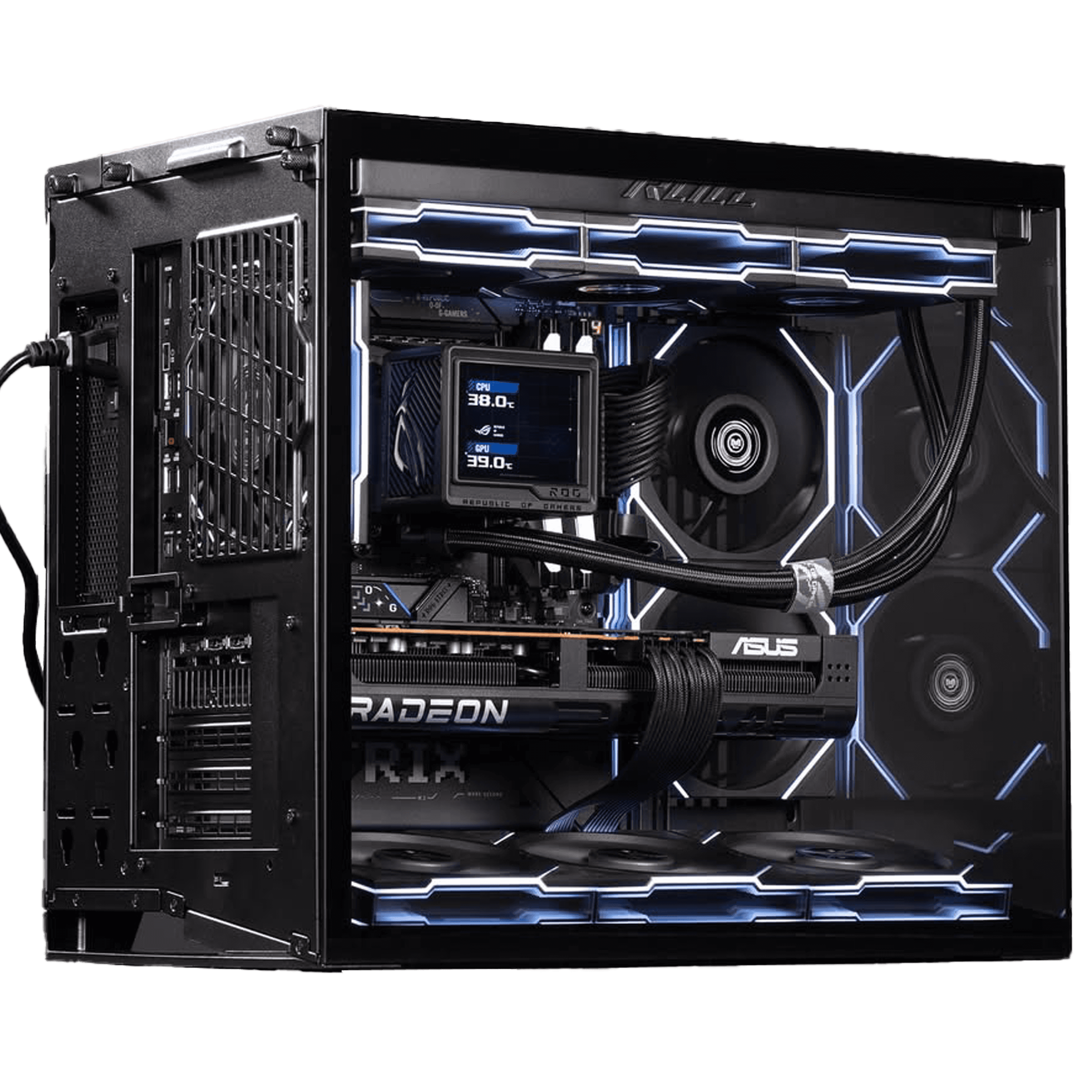 Mini Gaming PC, AMD Ryzen 7 7800X3D – 8 Cores, 16 Threads, 5.0GHz, RTX 5070 OC Edition 12GB GDDR7, 64GB (2x32GB) DDR5 6400MHz,  990 PRO 2TB NVMe, 850W ATX 3.1, RYUJIN III 360 ARGB EXTREME AIO,  O11 DYNAMIC MINI V2 FLOW,  Wireless LCD 120 Reverse Blade Fans thumbnail 3