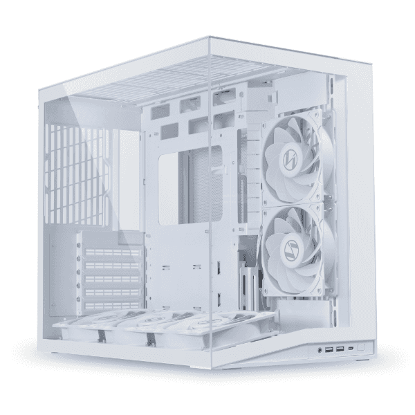 Lian Li O11D mini V2 Flow White Computer Case, 5x Pre-Installed Reverse Blade Fans, Supports ATX, M-ATX, Mini-ITX, and ATX Back-Connect motherboards, Adjustable Vertical GPU Bracket, Supports up to 360mm top radiator, Supports 9 x 120mm fans | O11DMIV2FW thumbnail 2