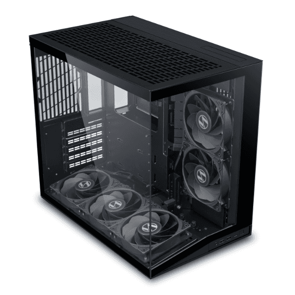 Lian Li O11D mini V2 Flow Black Computer Case, 5x Pre-Installed Reverse Blade Fans, Supports ATX, M-ATX, Mini-ITX, and ATX Back-Connect motherboards, Adjustable Vertical GPU Bracket, Supports up to 360mm top radiator, Supports 9 x 120mm fans | O11DMIV2FX thumbnail 1