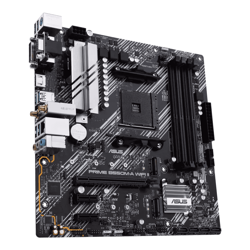 Asus ASUS PRIME B550M-A WIFI II AMD B550 (Ryzen AM4) micro ATX motherboard with dual M.2, PCIe 4.0, Wi-Fi 6, 1 Gb Ethernet, HDMI, DVI-D, D-Sub, SATA 6 Gbps, USB 3.2 Gen 2 Type-A, and Aura Sync RGB lighting support | 90MB19X0-M0EAY0 - thumbnail 4