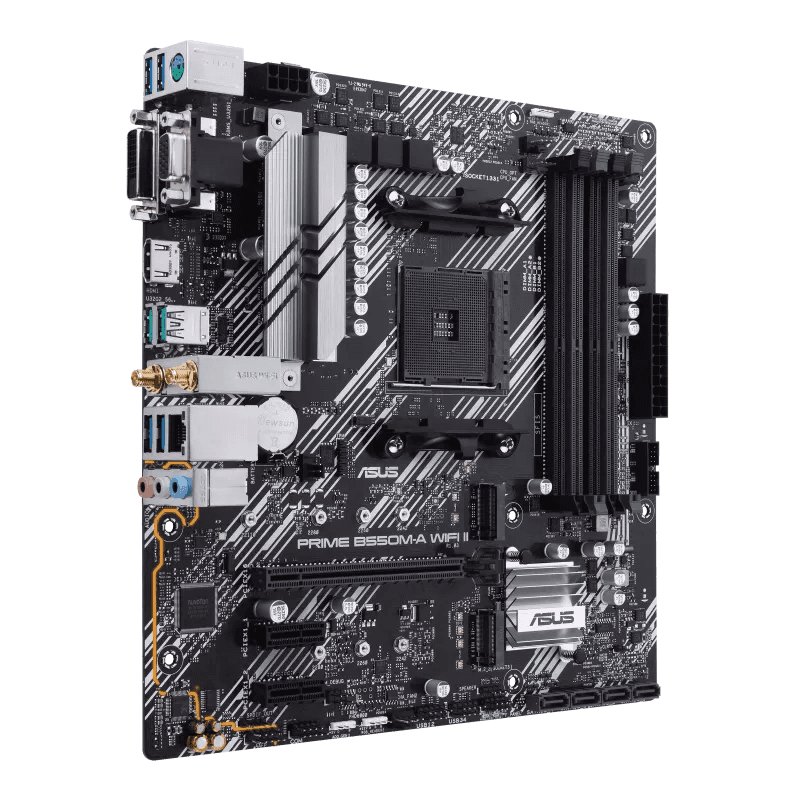 Asus ASUS PRIME B550M-A WIFI II AMD B550 (Ryzen AM4) micro ATX motherboard with dual M.2, PCIe 4.0, Wi-Fi 6, 1 Gb Ethernet, HDMI, DVI-D, D-Sub, SATA 6 Gbps, USB 3.2 Gen 2 Type-A, and Aura Sync RGB lighting support | 90MB19X0-M0EAY0 - thumbnail 5