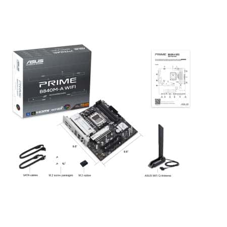 ASUS Prime B840M-A WiFi-CSM AMD AM5 B840 mATX Motherboard, Advanced AI Ready, DDR5, PCIe 4.0 Ready, 3xM.2 Slots, Wi-Fi 6E, 2.5Gb LAN, DisplayPort, HDMI, USB 5Gbps Type-C, BIOS Flashback, Aura Sync | 90MB1J20-M0EAY0 thumbnail 7