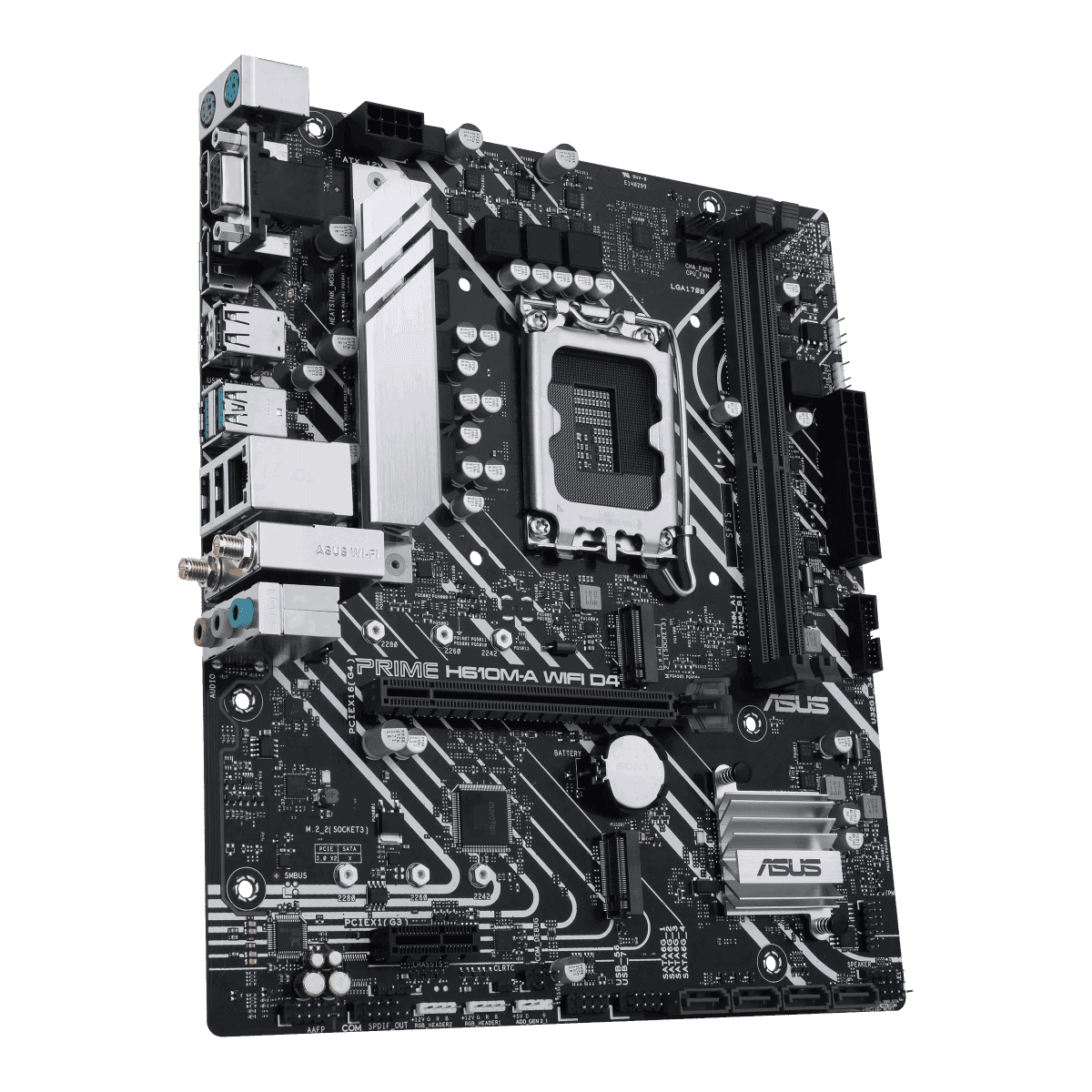 Asus ASUS PRIME H610M-A WIFI D4 Intel H610 (LGA 1700) mic-ATX motherboard with DDR4, PCIe 4.0, dual M.2 slots, Intel 1 Gb Ethernet, WIFI 5, DisplayPort, HDMI, D-Sub, USB 3.2 Gen 2 ports, SATA 6 Gbps, Addressable Gen 2 headers, and Arua Sync | 90MB1C80-M0EAY0 - thumbnail 2
