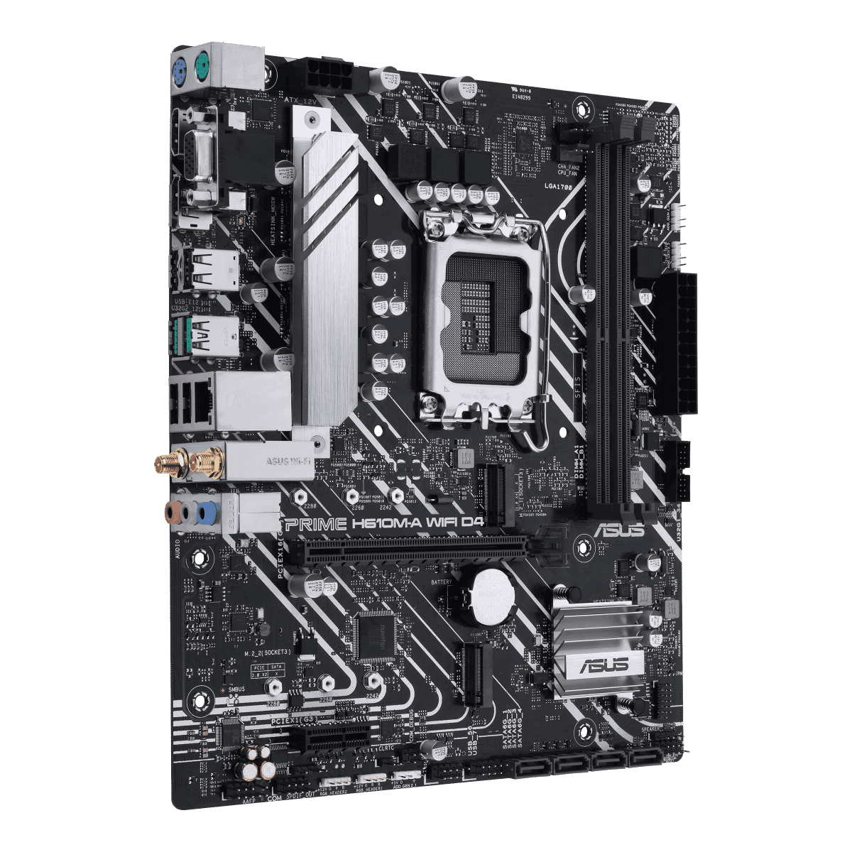 Asus ASUS PRIME H610M-A WIFI D4 Intel H610 (LGA 1700) mic-ATX motherboard with DDR4, PCIe 4.0, dual M.2 slots, Intel 1 Gb Ethernet, WIFI 5, DisplayPort, HDMI, D-Sub, USB 3.2 Gen 2 ports, SATA 6 Gbps, Addressable Gen 2 headers, and Arua Sync | 90MB1C80-M0EAY0 - thumbnail 3