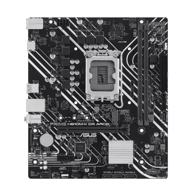 ASUS PRIME H610M-K D4 ARGB Intel H610 (LGA 1700) micro-ATX DDR4 Motherboard, PCIe 4.0, M.2 slot, Realtek 1 Gb Ethernet, HDMI, USB 5Gbps, SATA 6 Gbps, Two-Way AI Noise Cancelation, Aura Sync | 90MB1HN0-M0EAY0 thumbnail 1