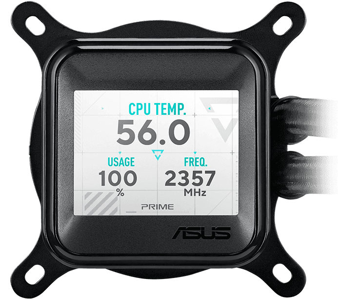 ASUS Prime LC ARGB LCD all-in-one CPU Liquid Cooler, with sharp screen showcasing CPU & GPU information, High-performance Asetek pump, Daisy-chainable fans, upto 3600 RPM, Black | 90RC00Z1-B0EAY0 thumbnail 4