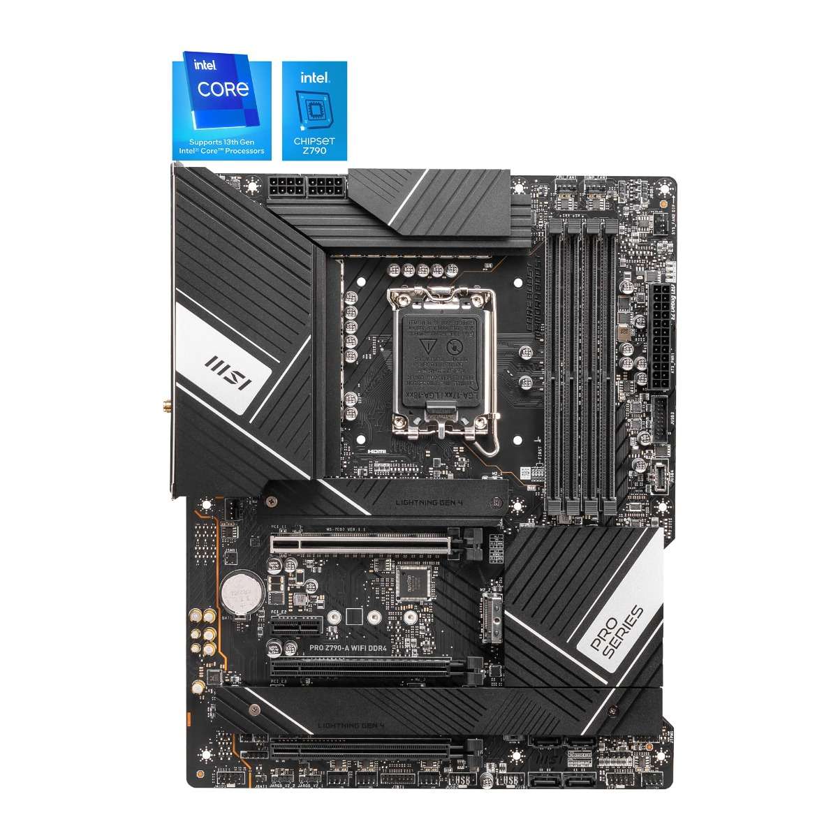 MSI MSI PRO Z790-A WIFI DDR4 Motherboard ATX - Supports Intel Core 12/13th Gen Processors, LGA 1700, DDR5 Boost (7200+MHz/OC), 1 x PCIe 5.0 x16, 1 x PCIe 4.0 x16, 4 x M.2 Gen4, 2.5Gbps LAN, Wi-Fi 6E, 911-7E07-001 - thumbnail 6