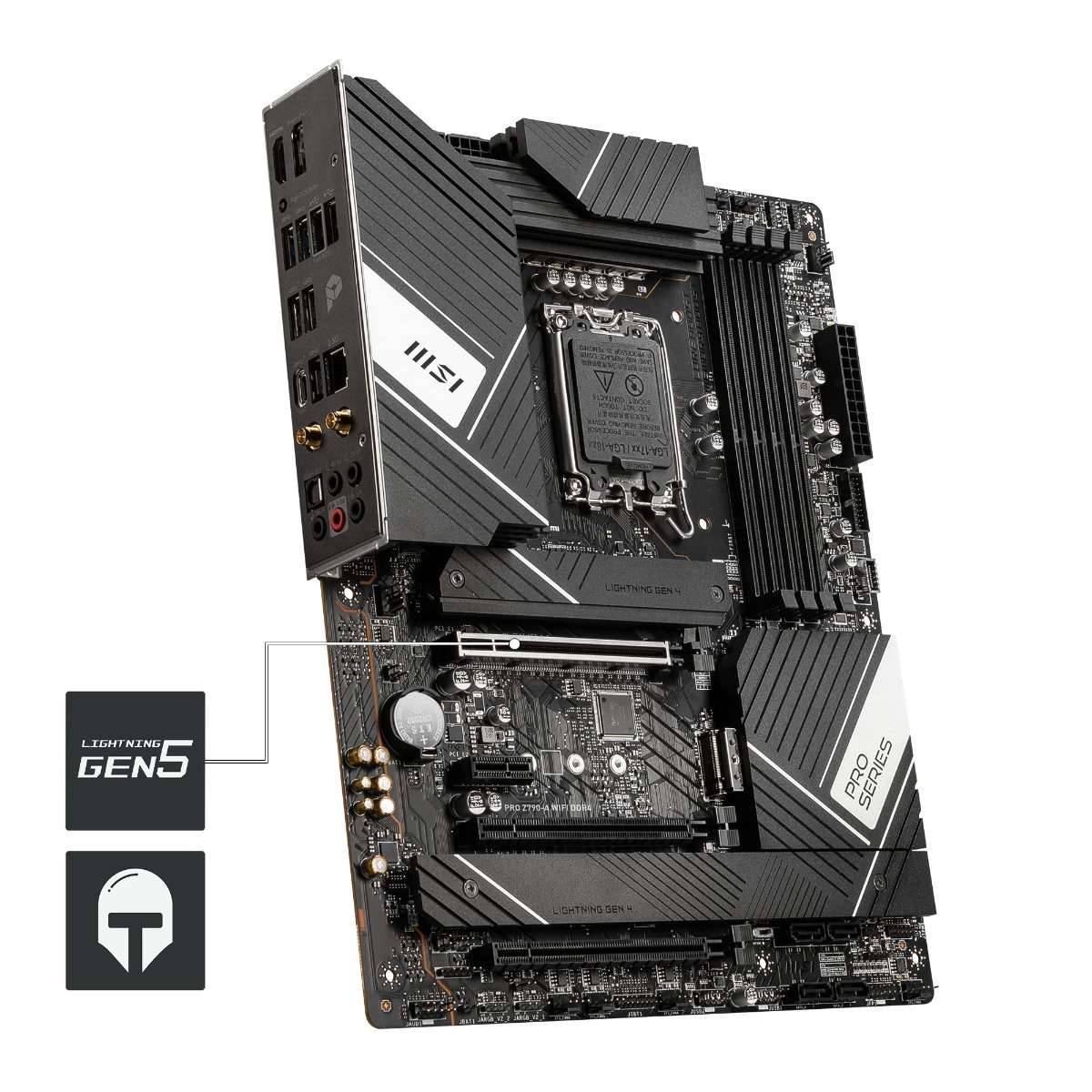 MSI MSI PRO Z790-A WIFI DDR4 Motherboard ATX - Supports Intel Core 12/13th Gen Processors, LGA 1700, DDR5 Boost (7200+MHz/OC), 1 x PCIe 5.0 x16, 1 x PCIe 4.0 x16, 4 x M.2 Gen4, 2.5Gbps LAN, Wi-Fi 6E, 911-7E07-001 - thumbnail 2