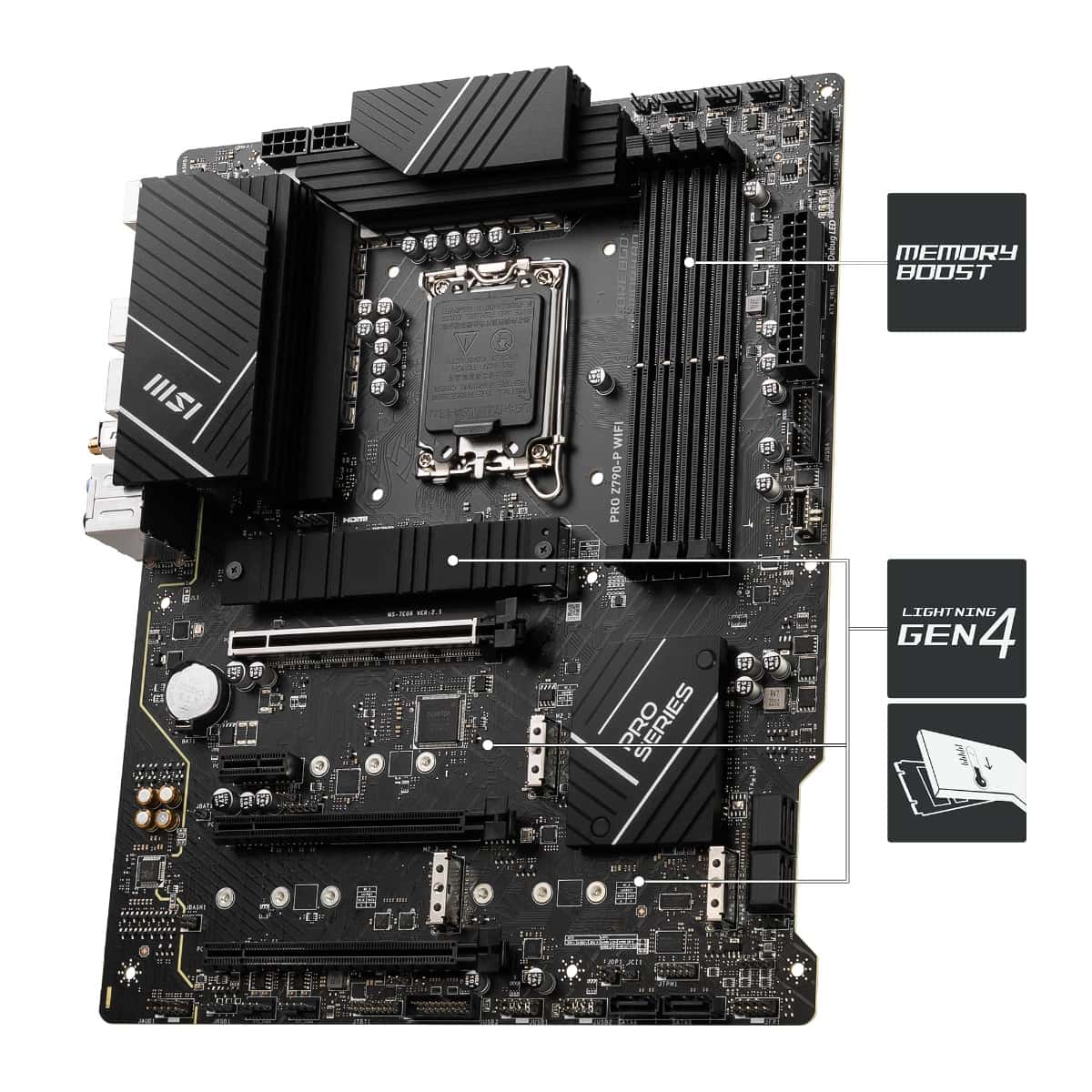 MSI MSI PRO Z790-P WIFI Motherboard, Intel 14th/13th/12th Gen LGA 1700, DDR5 7000+MHz (OC), PCIe 5.0, Wi-Fi 6E, 2.5G LAN, ATX Business & Gaming Board |  911-7E06-010 - thumbnail 4