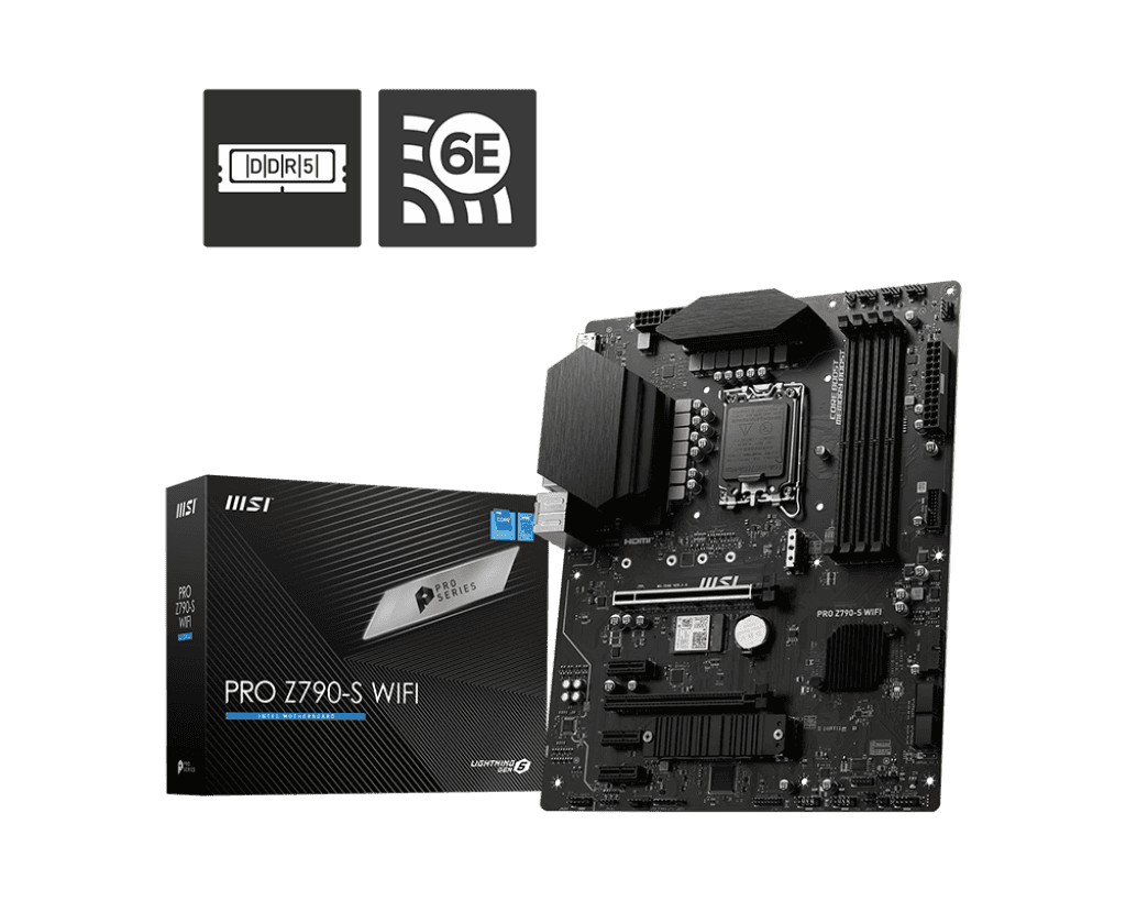 MSI MSI Pro Z790-S WIFI 6E LGA 1700 ATX Intel Motherboard, Intel Z790 Chipset, 4x DDR5 Slot, 192GB Max Memory, 2x M.2 Storage, 4x SATA 6G, 2x PCI-E x16 Slot, HDMI / DP | 911-7D88-001 - thumbnail 1