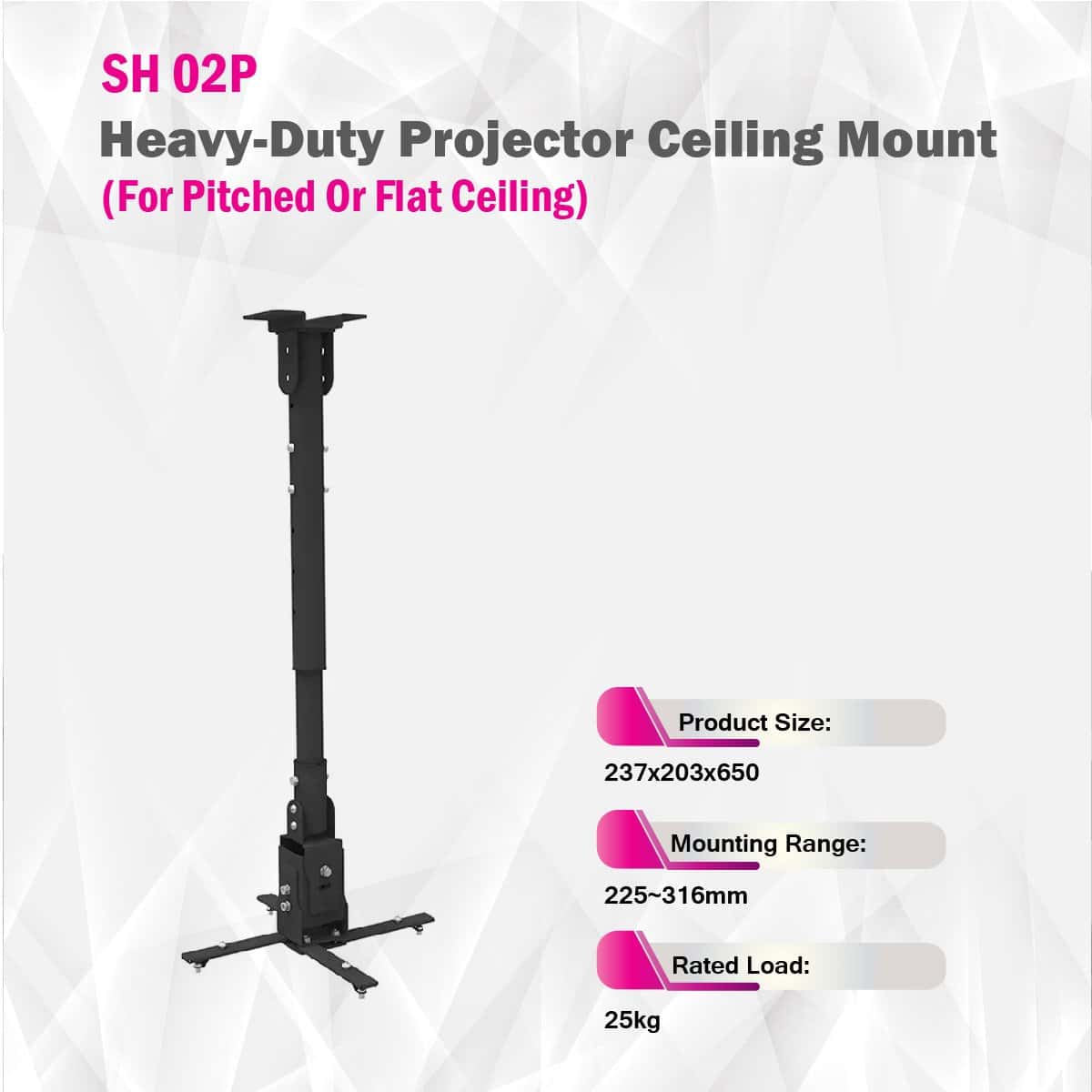 Skill Tech SH 02P Heavy-Duty Projector Ceiling Mount (For Pitched Or Flat Ceiling), Adjustable Length,  15?? tilting Adjustments thumbnail 1