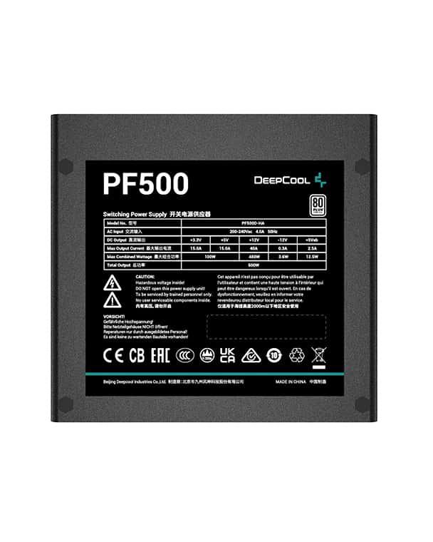 DEEPCOOL Deepcool PF500 500 Watts Power Supply Unit, 120mm Fan Size, Active PFC + Double Tube Forward, Hypro Bearing, 80 Plus Standard, 100-500ms Good Signal | R-PF500D-HA0B-UK - thumbnail 4
