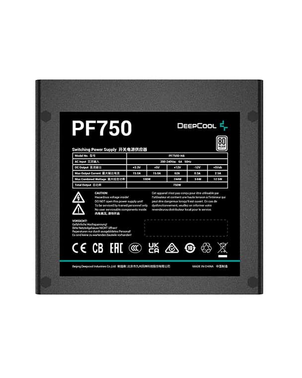 DEEPCOOL DeepCool PF750 ATX 12V Power Supply Unit, 750W Power, 80 Plus Standard Certification, 120mm Fan Size, Active PFC + Double Tube Forward 750Watts, 5% Efficiency, Black | R-PF750D-HA0B-UK - thumbnail 6
