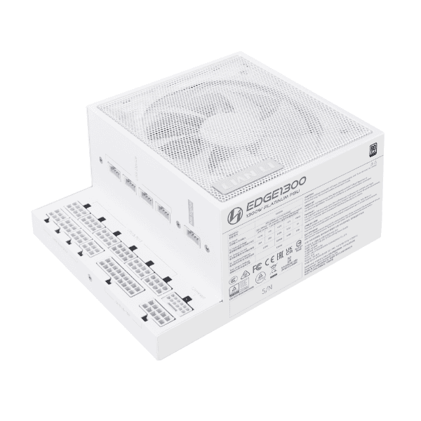 LIAN LI Lian Li EDGE 1300W ATX 3.1 White Powersupply PSU, 80 PLUS PLATINUM, Built-in USB Hub, Dual Chamber Design, 12V-2x6, PCIe Gen 5 | EG1300W - thumbnail 1