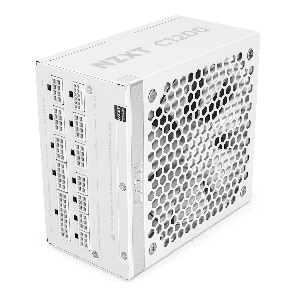 NZXT C1200 Gold ATX 3.1 1200 Watt 80 PLUS Gold Fully Modular Power Supply PSU, 135mm FDB Fan, Zero Fan Mode, 80+ Gold Certified, RTX 50 Series Ready, Japanese Capacitors, Heat-resistant 12V-2x6 connector, White | PA-2G2BW-UK thumbnail 3
