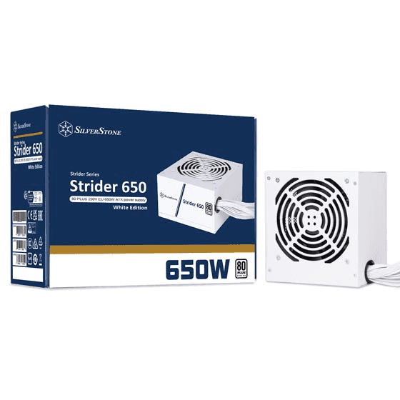 Silverstone SilverStone Strider 650 Non-Modular Power Supply, 650W, 80 Plus, Active PFC, 120mm Silent Fan, Class-Leading Single +12V Rail, ATX, White | SST-ST650-EF-WBW - thumbnail 1