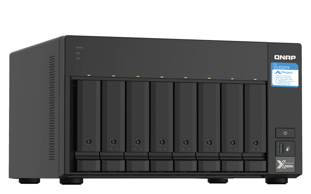 QNAP 8-Bay NAS, AL324 64-bit Quad-core 1.7GHz, 4GB DDR4 SODIMM RAM (1 x 4GB, Max 16GB), 8 x 3.5"/ 2.5" Drive Slots, 2 x 10GbE SFP+ LAN, 2 x 2.5GbE LAN, 3 x USB 3.2 Gen1 | TS-832PX-4G | TS-832PX-4G thumbnail 4