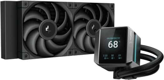 DEEPCOOL DeepCool Mystique 240 Liquid CPU Cooler, 2.8" TFT LCD Screen, 240mm Radiator, 120mm Fan Size, 2150 RPM Fan Speed, 72.45 CFM Fan Airflow, 3400 RPM Pump Speed, FDB Fan, Black | R-LX550-BKDSNC-G-1 - thumbnail 1