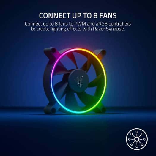 RAZER Razer Kunai Chroma 140mm ARGB PC Fan, PWM Fan Controller Support, Connect Up to 8 Fan, 15-30 dBA??? Noise, Cooling 500-1600 Rpm, 1 Fan, Black | RC21-01800200-R3M1 - thumbnail 4