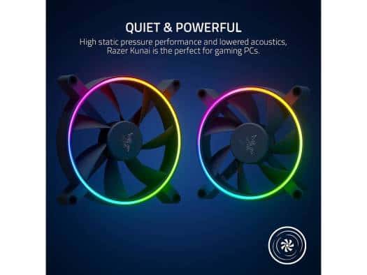 RAZER Razer Kunai Chroma 120mm ARGB PC Fan, PWM Fan Controller Support, Connect Up to 8 Fan, 15-35 dBA??? Noise, Cooling 500-2200 RPM???, 3 Fans, Black | RC21-01810100-R3M1 - thumbnail 3