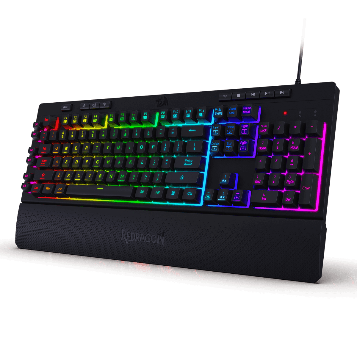 Redragon Redragon K512 SHIVA RGB Membrane Gaming Keyboard with Multimedia Keys, Detachable Wrist Rest Black | K512RGB - thumbnail 2