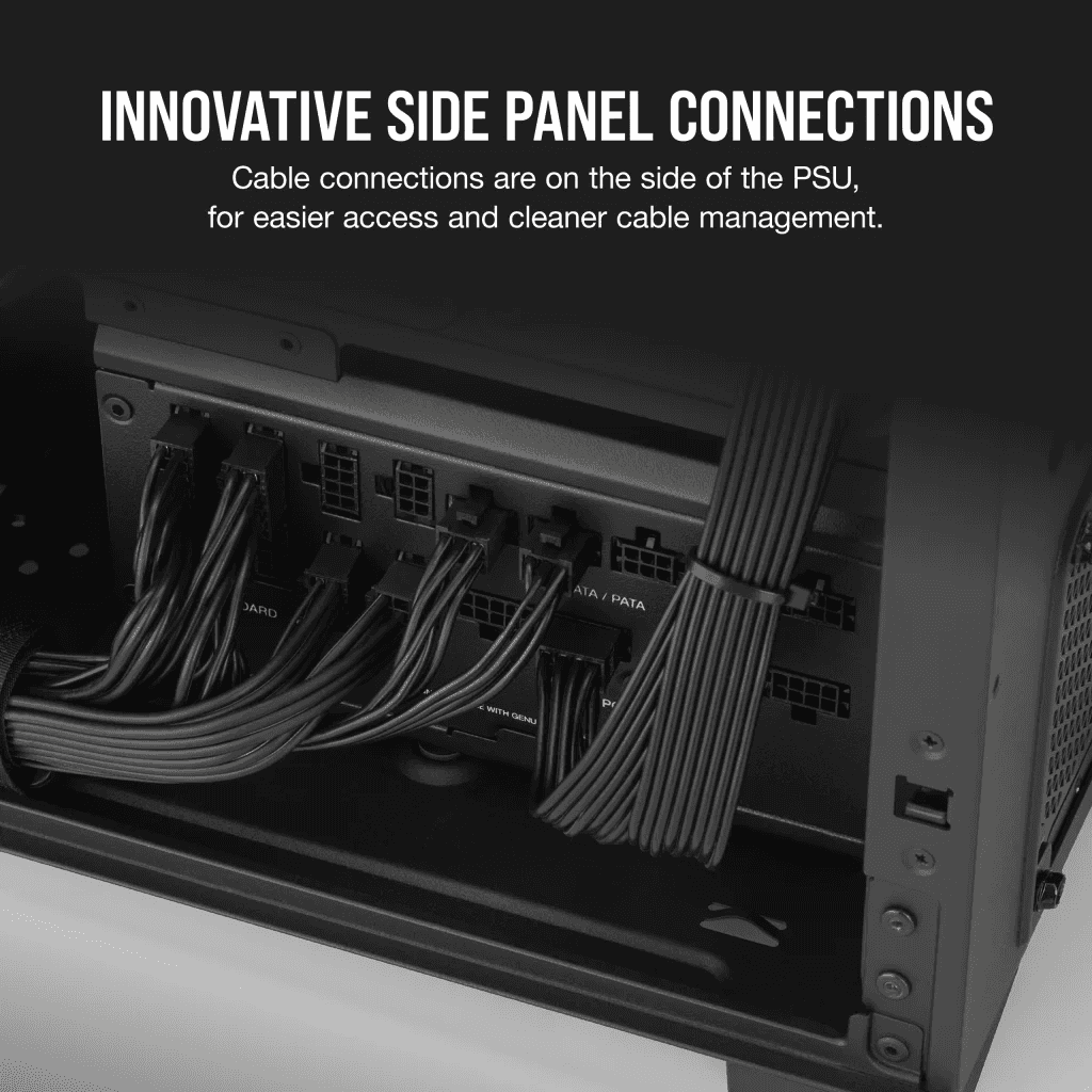 Corsair Corsair RM1200x Shift Fully Modular ATX Power Supply, 1200W Power, 80 Plus Gold, Modular Side Interface, ATX 3.0 & PCIe 5.0 Compliant, Zero RPM Fan Mode, 105??C-Rated Capacitors, Black | CP-9020254-UK - thumbnail 8