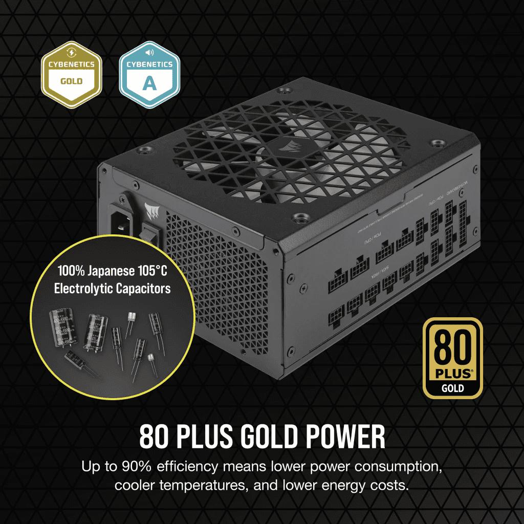 Corsair Corsair RM1200x Shift Fully Modular ATX Power Supply, 1200W Power, 80 Plus Gold, Modular Side Interface, ATX 3.0 & PCIe 5.0 Compliant, Zero RPM Fan Mode, 105??C-Rated Capacitors, Black | CP-9020254-UK - thumbnail 7