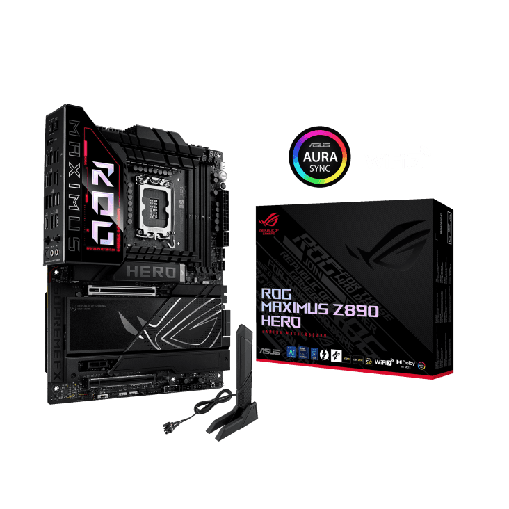 ASUS ROG MAXIMUS Z890 HERO LGA1851 ATX Motherboard, 4x DIMM slots, max. 192GB, DDR5, 6x M.2 slots and 4x SATA 6Gb/s, PCIe 5.0, Wi-Fi 7 & BT | 90MB1ID0-M0EAY0 thumbnail 1