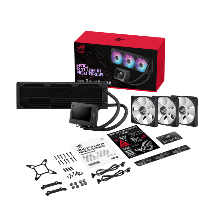 Asus ASUS ROG RYUJIN III 360 ARGB Liquid CPU Cooler, 360mm Radiator, 3.5" Full Color LCD, 3x 120mm Magnetic Daisy-chainable Fan, 21.08 CFM Airflow, 2200 RPM Speed, PWM/ DC Control, Black | 90RC00L1-M0UAY0   2 YEAR WARRANTY - thumbnail 4