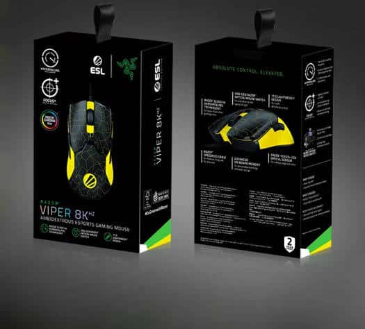 RAZER Razer Viper 8K Hz ESL Edition Wired Gaming Mouse, Ambidextrous Esports, With 8000Hz Polling Rate, Chroma RGB Lighting, Focus+ 20K DPI Optical Sensor, 8 Prog Buttons, Black/Yellow | RZ01-03580200-R3M1 - thumbnail 1
