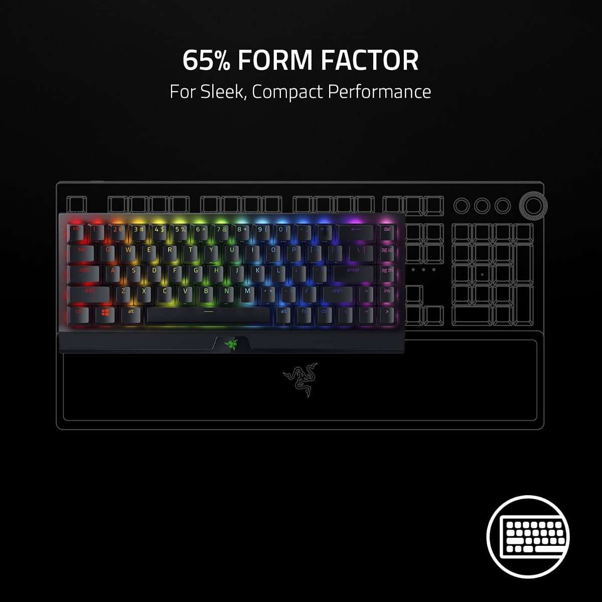 RAZER Razer BlackWidow V3 Mini HyperSpeed Phantom Edition 65% Wireless Mechanical Gaming Keyboard, Yellow Mechanical Switches, RGB Customizable Backlighting, US Layout, Black | RZ03-03891900-R3M1 - thumbnail 2