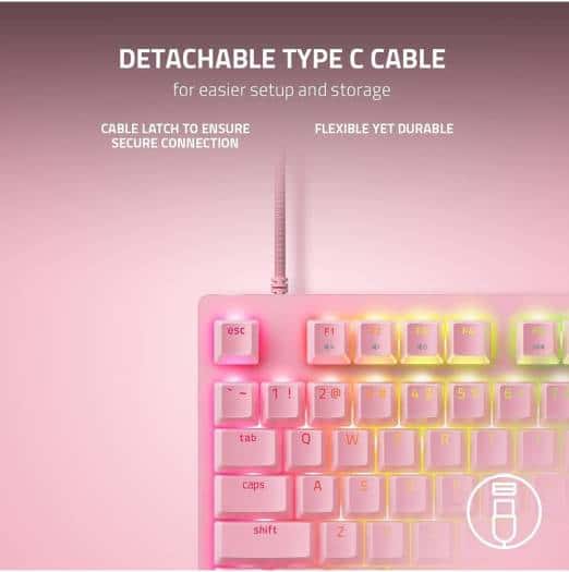 RAZER Razer Huntsman V2 TKL Tenkeyless Gaming Keyboard, Fast Linear Optical Switches Gen2 & 8000Hz Polling Rate, Detachable Type-C Cable, PBT Keycaps, Ergonomic Wrist Rest, Quartz Pink | ???RZ03-03942000-R3M1 - thumbnail 2