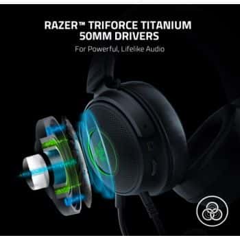RAZER Razer Kraken V3 HyperSense Wired USB Gaming Headset, With Haptic Technology, TriForce Titanium 50mm Drivers, THX Spatial Audio, 32 ??? (1 kHz) Impedance, USB-A, Black | RZ04-03770100-R3M1 - thumbnail 1