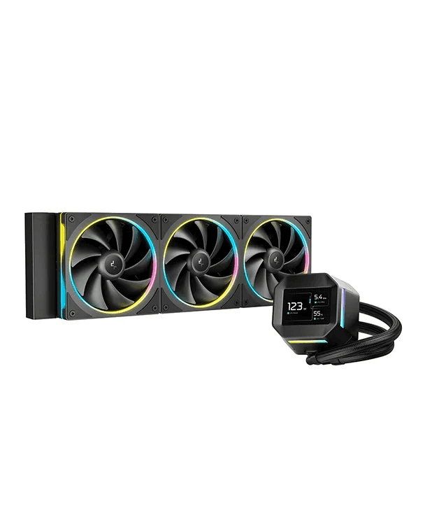 Deepcool LM360 AIO LCD ARGB Liquid Cooler,  2.4" IPS LCD Display, 6th-generation Pump, 2500～3600 RPM±10%, 66.23 CFM Fan Airflow, 3.27 mmAq Fan Air Pressure, Hydro Bearing, Black | R-LM360-BKDMMC-1 thumbnail 1