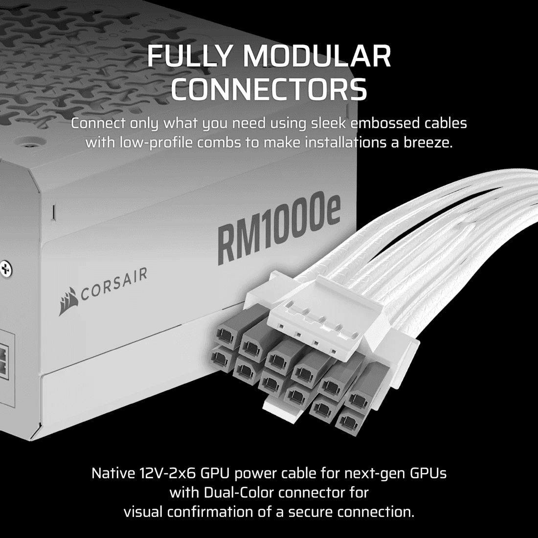 Corsair Corsair RMe Series RM1000e Fully Modular Low-Noise ATX White Power Supply, ATX 3.1, PCIe 5.1 | CP-9020294-UK - thumbnail 6