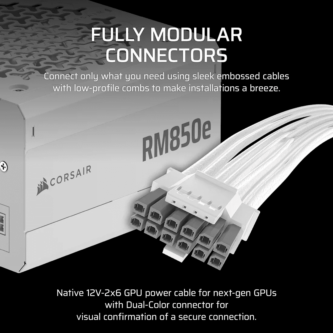 Corsair Corsair RM850e - Fully Modular Low-Noise ATX Power Supply - White | CP-9020293-UK - thumbnail 3