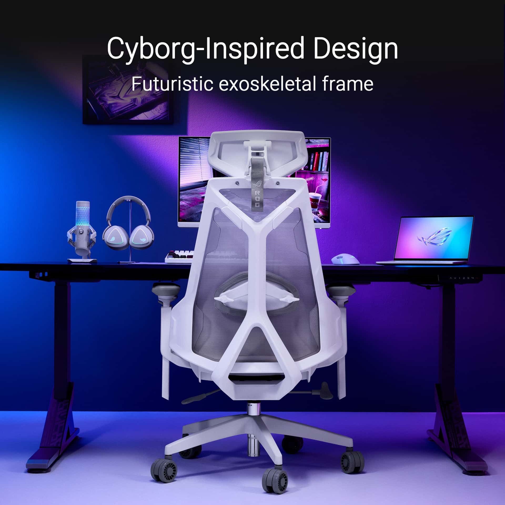 Asus ASUS ROG Destrier Ergo Core Gaming Chair, SL400C, Cyborg-Inspired Design, 360° Rotation Armrests, Moonlight White | 90GC01P0-MSG060 - thumbnail 9
