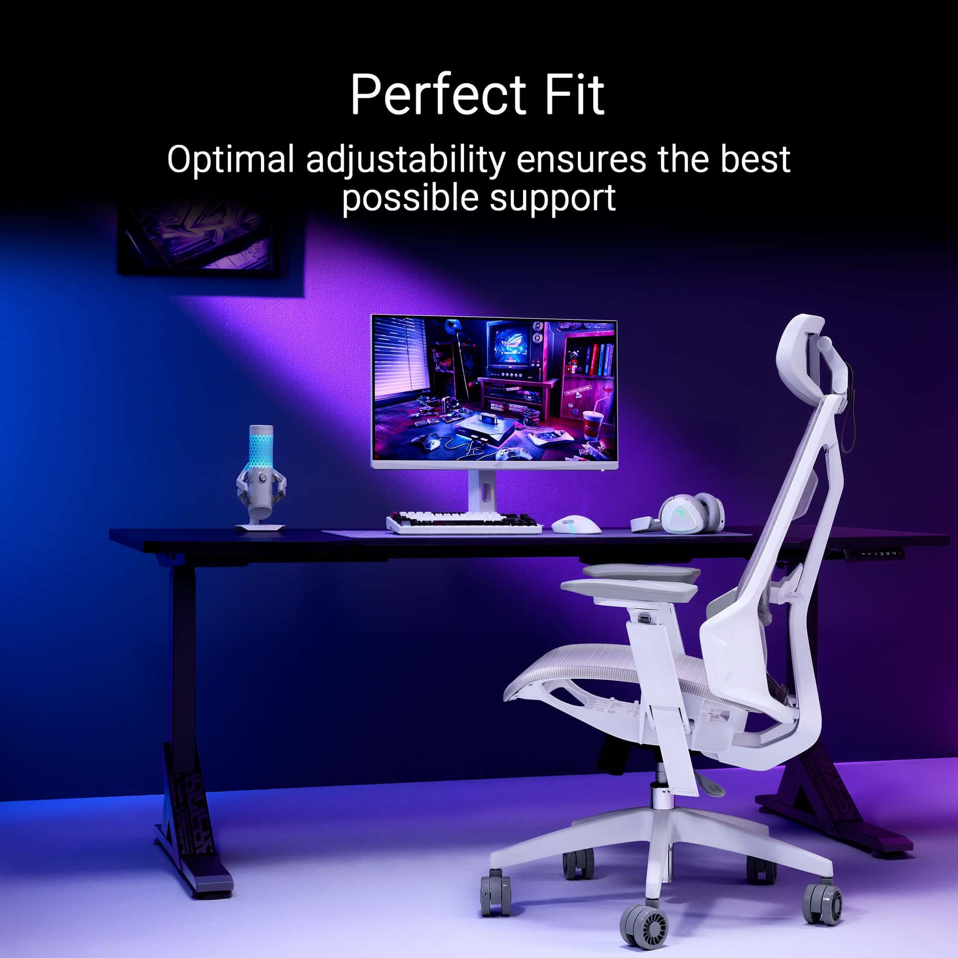 Asus ASUS ROG Destrier Ergo Core Gaming Chair, SL400C, Cyborg-Inspired Design, 360° Rotation Armrests, Moonlight White | 90GC01P0-MSG060 - thumbnail 8