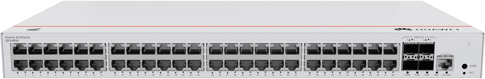 Huawei eKitEngine Managed Switch S310-48P4X, 48 Ports, POE+, 4 x 10GE SFP+ ports thumbnail 2