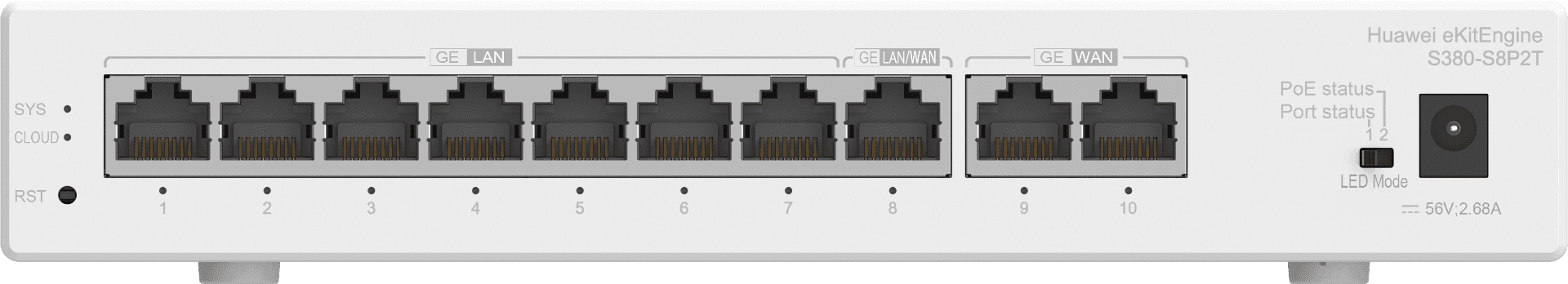 Huawei eKitEngine Gateway S380-S8P2T, 2*GE WAN, 8*GE LAN(PoE+, 124W) thumbnail 1